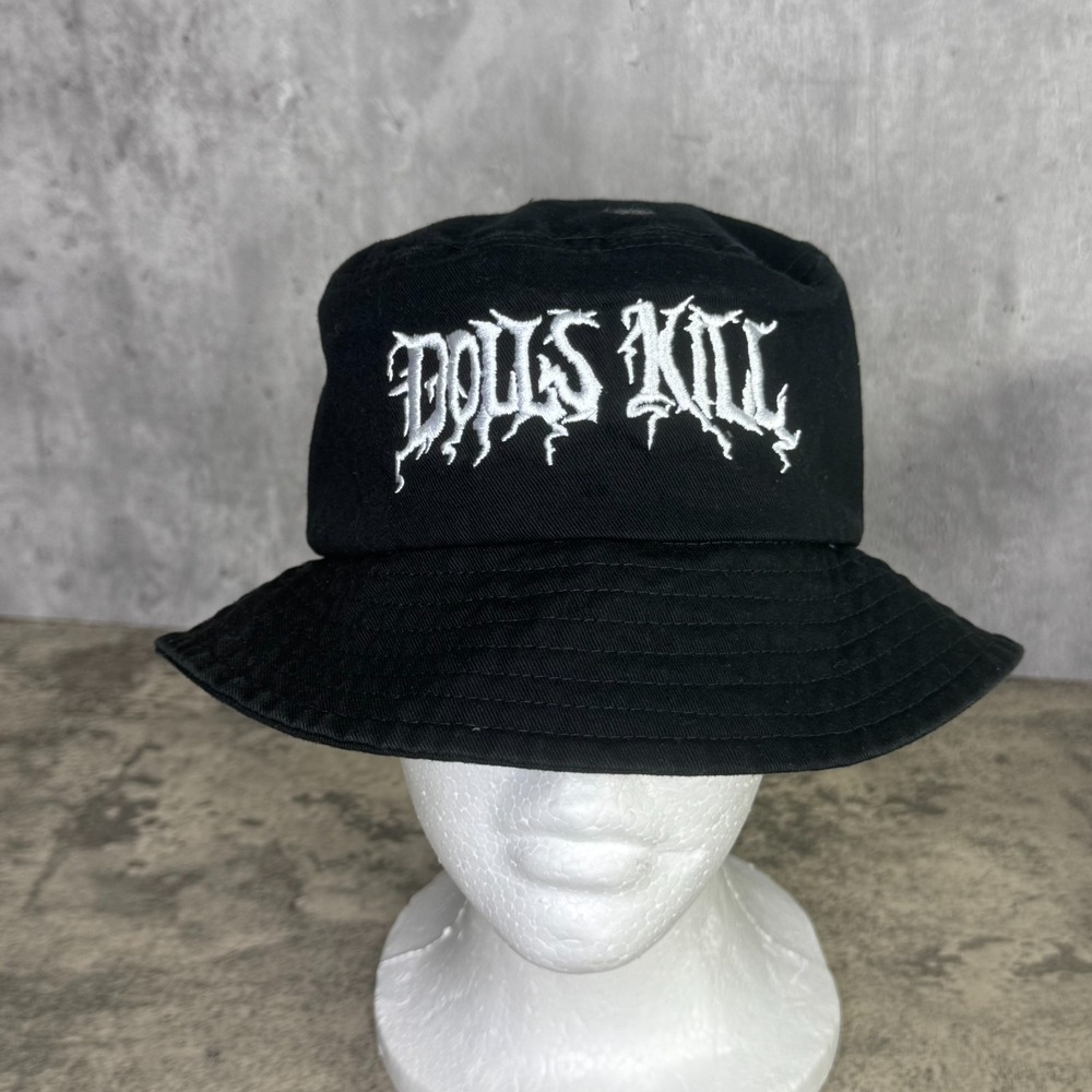 Dolls Kill Bucket Hat Black White OSFM Embroidered Grunge Goth Emo
